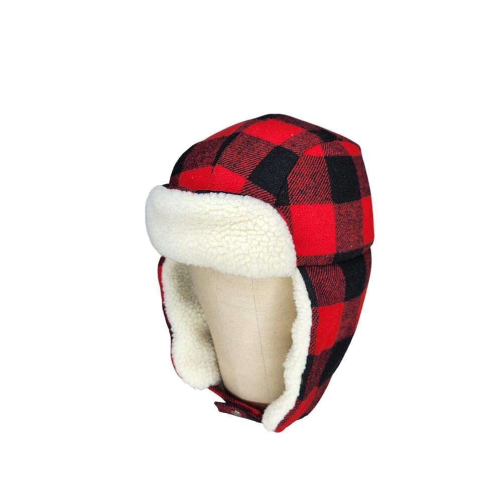 Levi's Plaid Trapper Hat Red Black Sherpa Faux Fur Winter Quilted Wool